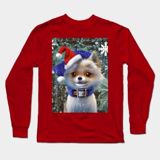 Smiling little christmas anime dog with hat. Long Sleeve T-Shirt